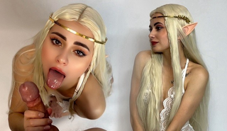 Жесткий минет от пойманной эльфийки из  в ротик